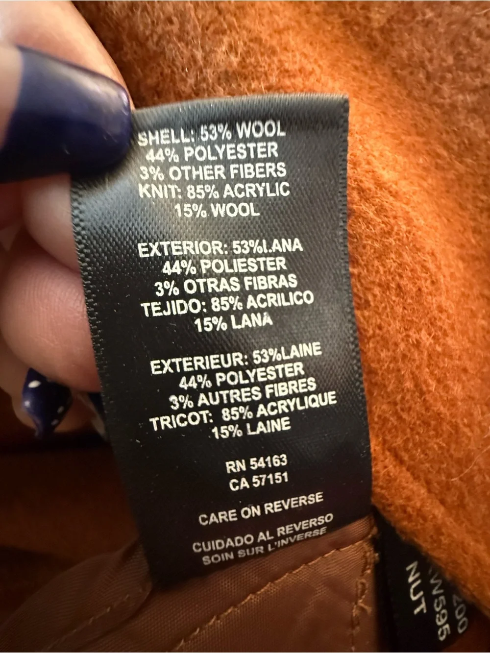 Kenneth Cole Rust-Brown Wool Blend Pea Coat with Ribbed Sleeves Size Medium